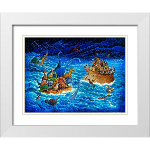 Noah And The Dinosaurs White Modern Wood Framed Art Print with Double Matting by Bell, Bill