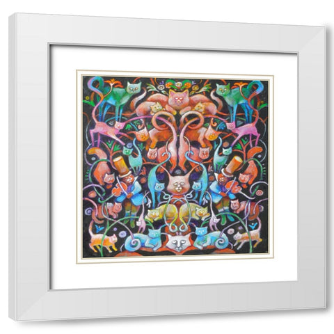 Cat Tangle White Modern Wood Framed Art Print with Double Matting by Bell, Bill