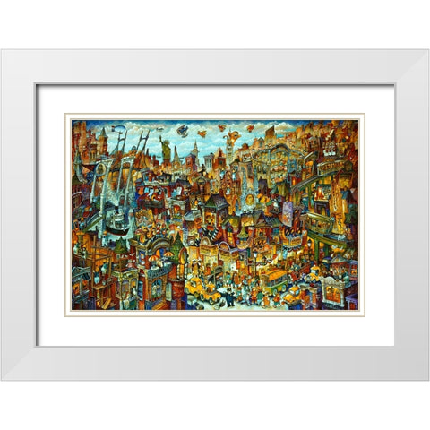 Cat City 2 White Modern Wood Framed Art Print with Double Matting by Bell, Bill