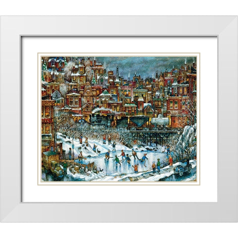 Hockey Train White Modern Wood Framed Art Print with Double Matting by Bell, Bill