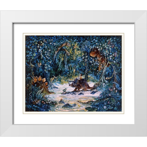 Dinosaur Hunter White Modern Wood Framed Art Print with Double Matting by Bell, Bill