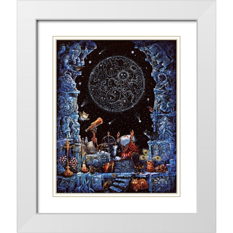 Astrologer White Modern Wood Framed Art Print with Double Matting by Bell, Bill