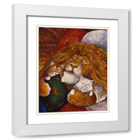 Sleeping Lion White Modern Wood Framed Art Print with Double Matting by Bell, Bill