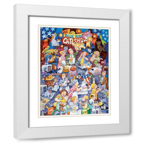 Blue Ribbon Cat Show White Modern Wood Framed Art Print with Double Matting by Bell, Bill