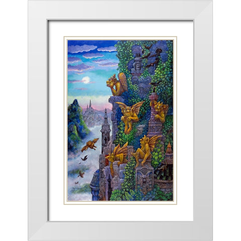 Gargoyles Twilight White Modern Wood Framed Art Print with Double Matting by Bell, Bill