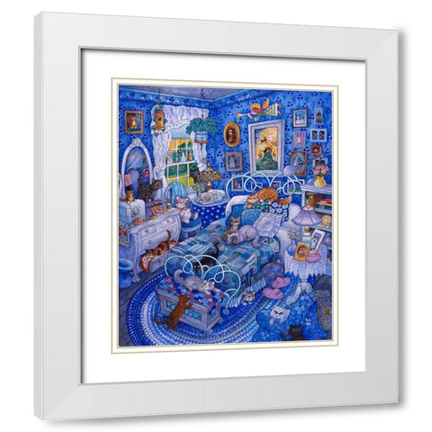 Patchwork Cats White Modern Wood Framed Art Print with Double Matting by Bell, Bill