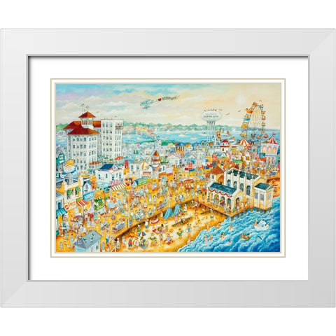 Ocean City Summer White Modern Wood Framed Art Print with Double Matting by Bell, Bill