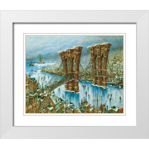 Brooklyn Bridge White Modern Wood Framed Art Print with Double Matting by Bell, Bill