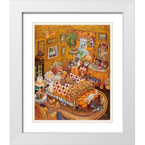 Cat Nap White Modern Wood Framed Art Print with Double Matting by Bell, Bill
