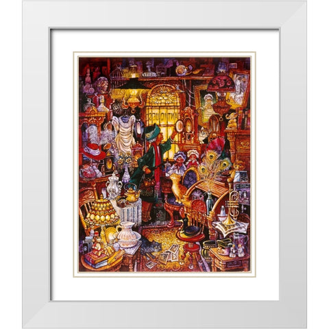 Antique Lady Green Coat White Modern Wood Framed Art Print with Double Matting by Bell, Bill