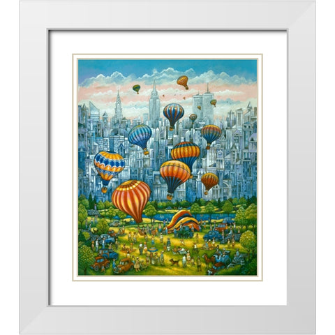 Central Park Balloons White Modern Wood Framed Art Print with Double Matting by Bell, Bill