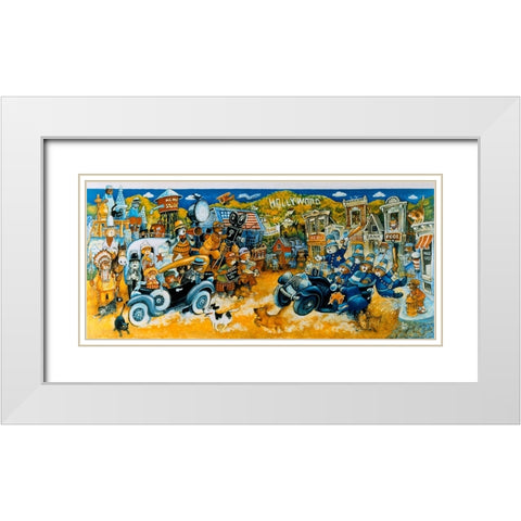 Keystone Kops White Modern Wood Framed Art Print with Double Matting by Bell, Bill