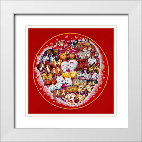 Valentine Dogs White Modern Wood Framed Art Print with Double Matting by Bell, Bill