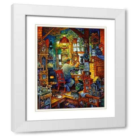 Clock Doc White Modern Wood Framed Art Print with Double Matting by Bell, Bill