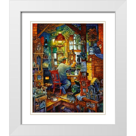 Clock Doc White Modern Wood Framed Art Print with Double Matting by Bell, Bill