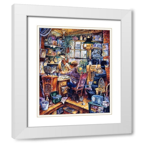 Radio Repairman White Modern Wood Framed Art Print with Double Matting by Bell, Bill