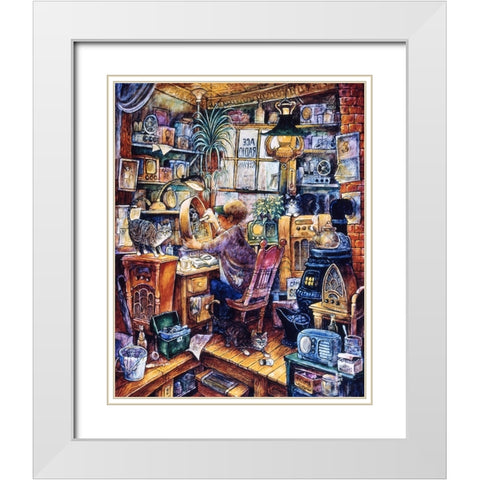 Radio Repairman White Modern Wood Framed Art Print with Double Matting by Bell, Bill