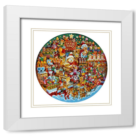 Santa Paws Workshop (Pc) White Modern Wood Framed Art Print with Double Matting by Bell, Bill