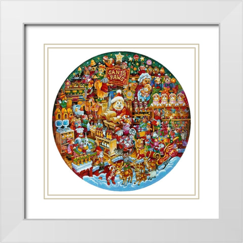 Santa Paws Workshop (Pc) White Modern Wood Framed Art Print with Double Matting by Bell, Bill