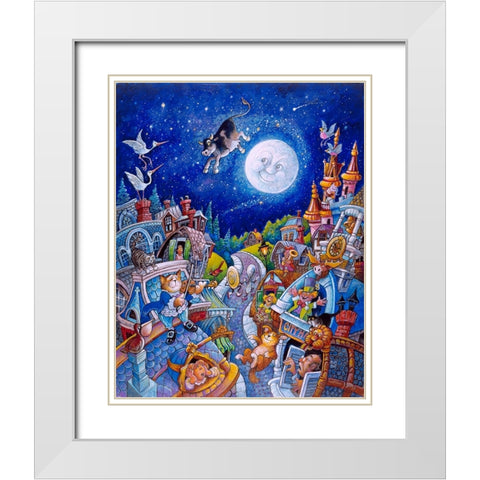 Hey Diddle Diddle White Modern Wood Framed Art Print with Double Matting by Bell, Bill