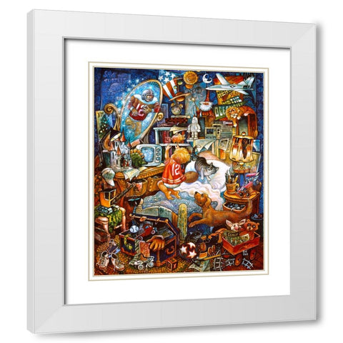 Superboy White Modern Wood Framed Art Print with Double Matting by Bell, Bill