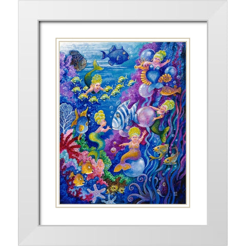 Little Little Mermaid White Modern Wood Framed Art Print with Double Matting by Bell, Bill
