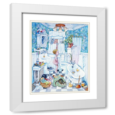 Bathroom Boy White Modern Wood Framed Art Print with Double Matting by Bell, Bill
