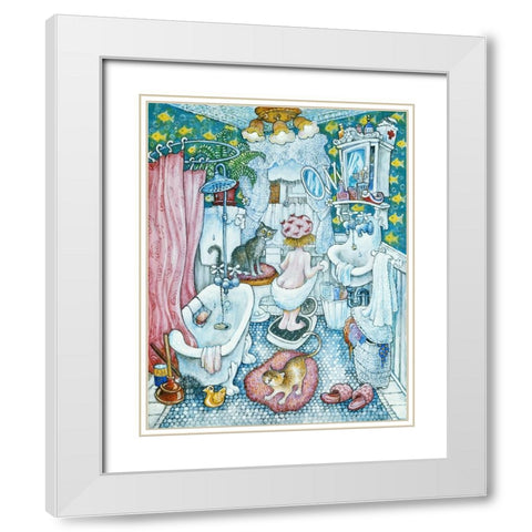 Bathroom Girl  White Modern Wood Framed Art Print with Double Matting by Bell, Bill