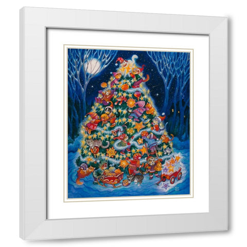 Christmas Cats White Modern Wood Framed Art Print with Double Matting by Bell, Bill