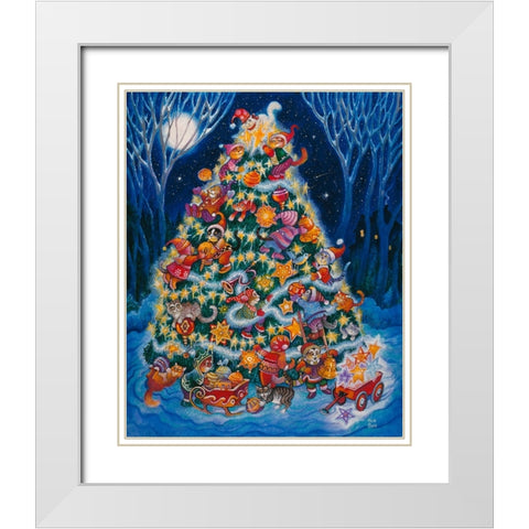Christmas Cats White Modern Wood Framed Art Print with Double Matting by Bell, Bill