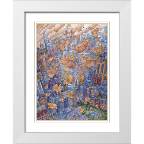 Them Flyin Pigs White Modern Wood Framed Art Print with Double Matting by Bell, Bill
