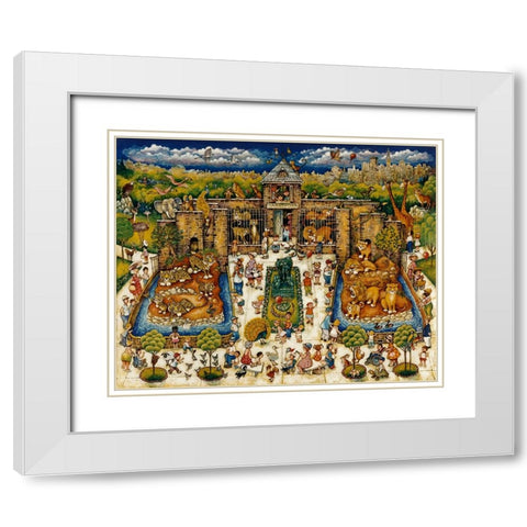 Cats And Kids At The Zoo White Modern Wood Framed Art Print with Double Matting by Bell, Bill