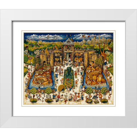 Cats And Kids At The Zoo White Modern Wood Framed Art Print with Double Matting by Bell, Bill