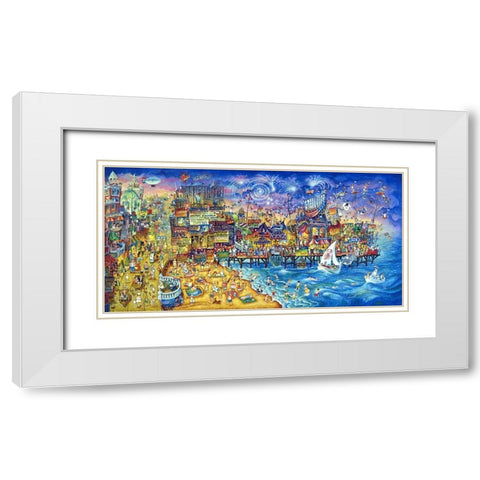 Fireworks Over Steel Pier White Modern Wood Framed Art Print with Double Matting by Bell, Bill
