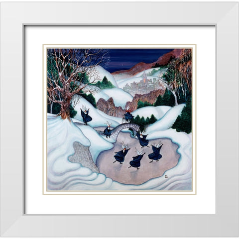 Skating Nuns 2 White Modern Wood Framed Art Print with Double Matting by Bell, Bill