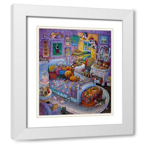 More Cats And Quilts White Modern Wood Framed Art Print with Double Matting by Bell, Bill