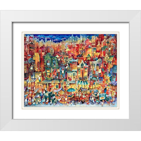 Market Day White Modern Wood Framed Art Print with Double Matting by Bell, Bill