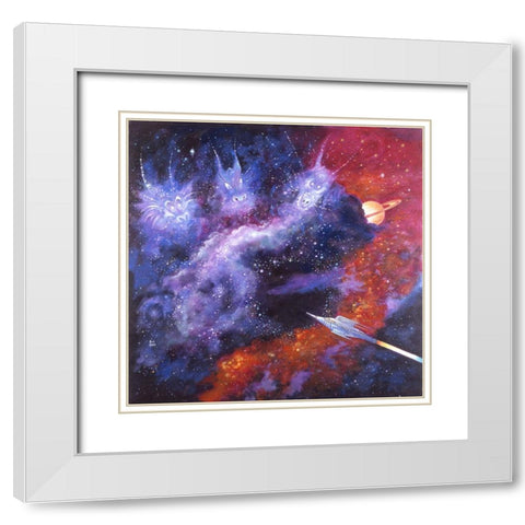Space Dragons White Modern Wood Framed Art Print with Double Matting by Bell, Bill