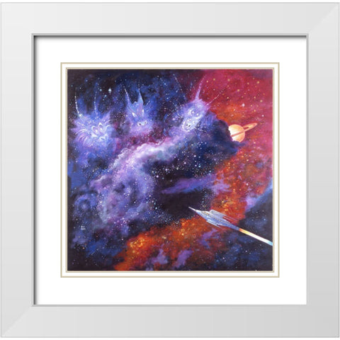 Space Dragons White Modern Wood Framed Art Print with Double Matting by Bell, Bill