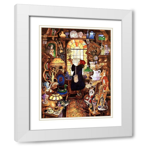 Antique Lady Dark Coat White Modern Wood Framed Art Print with Double Matting by Bell, Bill