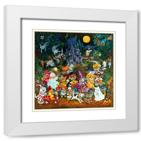 Howl-O-Ween Dogs 2 White Modern Wood Framed Art Print with Double Matting by Bell, Bill