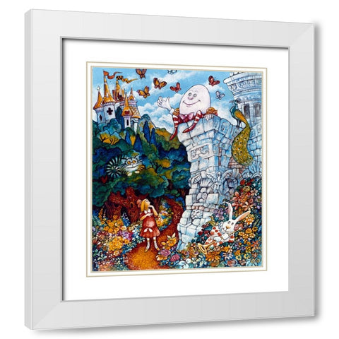 Alice And Humpty Dumpty White Modern Wood Framed Art Print with Double Matting by Bell, Bill