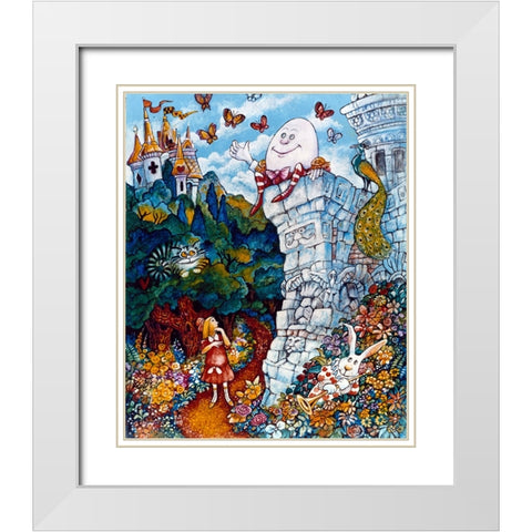 Alice And Humpty Dumpty White Modern Wood Framed Art Print with Double Matting by Bell, Bill