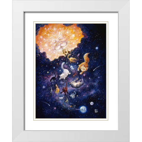And God Created Cats White Modern Wood Framed Art Print with Double Matting by Bell, Bill