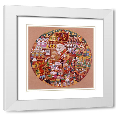 Santa Paws Workshop 2 (Pc) White Modern Wood Framed Art Print with Double Matting by Bell, Bill