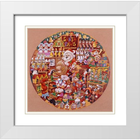 Santa Paws Workshop 2 (Pc) White Modern Wood Framed Art Print with Double Matting by Bell, Bill
