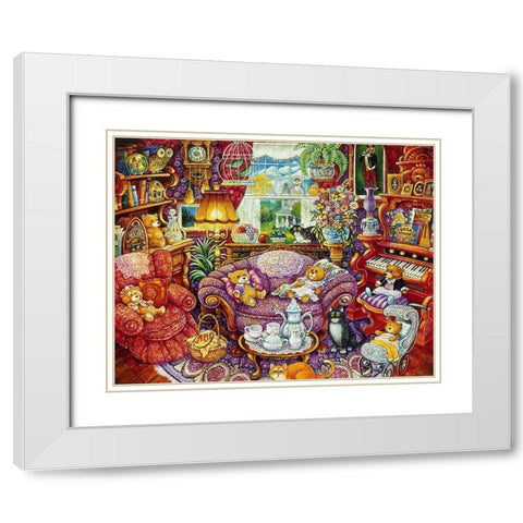 Teatime For Teddy White Modern Wood Framed Art Print with Double Matting by Bell, Bill
