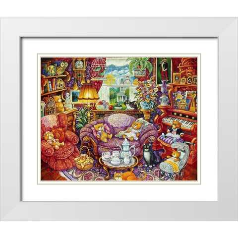 Teatime For Teddy White Modern Wood Framed Art Print with Double Matting by Bell, Bill