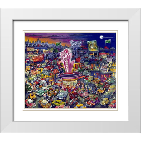 Cool Cats White Modern Wood Framed Art Print with Double Matting by Bell, Bill