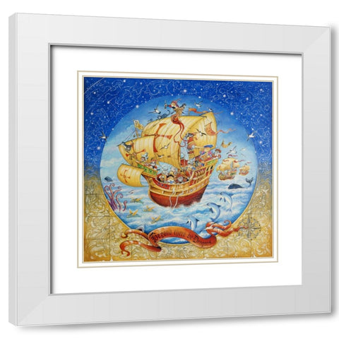 Cat Columbus (Pc) White Modern Wood Framed Art Print with Double Matting by Bell, Bill